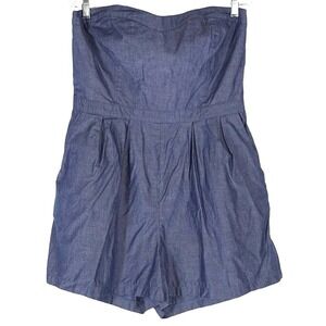 Mossimo Supply Co Romper Women XL Blue Chambray Strapless Sweetheart Pockets